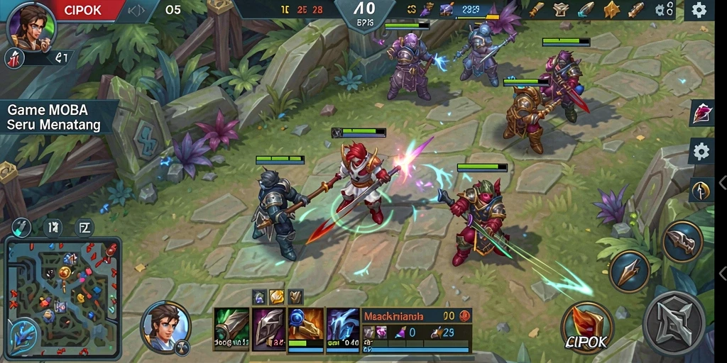 Tangkap momen seru pertempuran dalam gameplay MOBA.