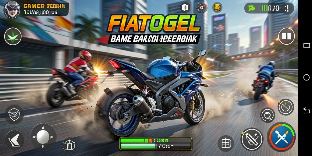 Gameplay seru di FIATOGEL dengan motor balap yang menantang.