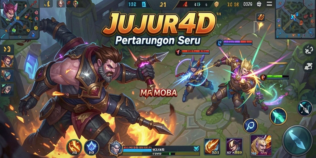 Tampilan gameplay JUJUR4D dengan aksi seru di arena MOBA.