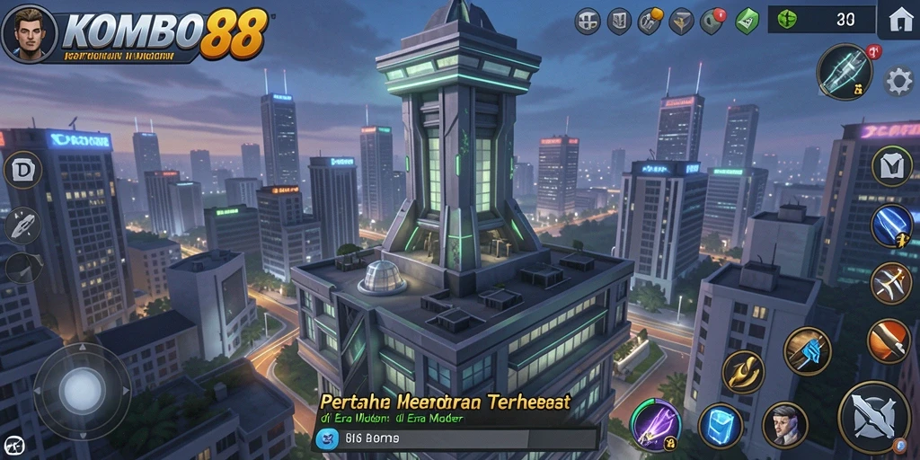 Screenshot gameplay KOMBO88 menampilkan pertahanan menara yang menantang.