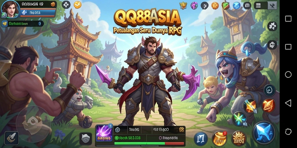 Screenshot utama QQ88ASIA menampilkan aksi pertarungan seru di dunia RPG.