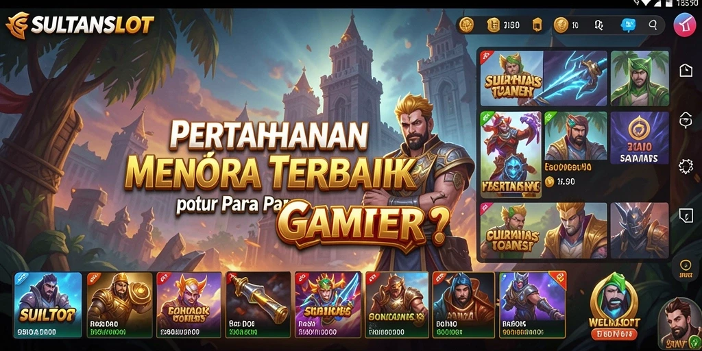 Screenshot gameplay SULTANSLOT menampilkan menara dan musuh dalam pertempuran.