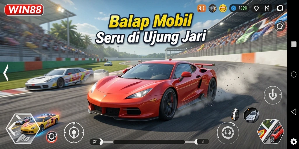Tampilan gameplay balapan mobil yang mendebarkan di WIN88.